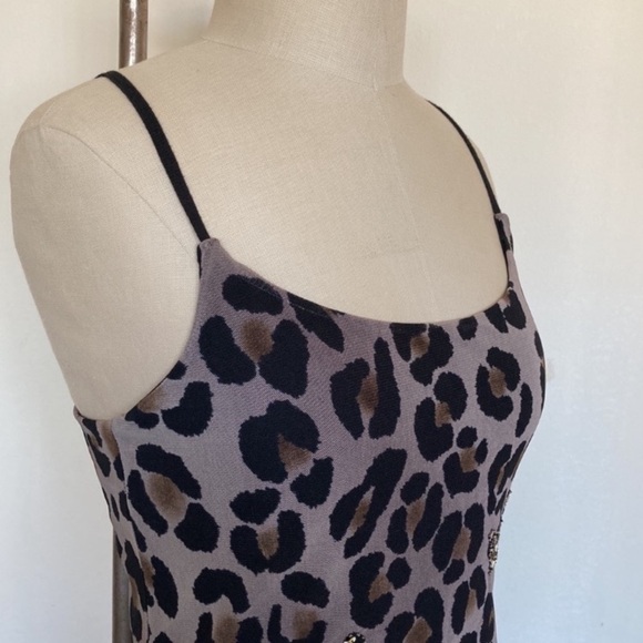 Leopard print mesh tank top, camisole, beads and sequins, lined, M - Picture 3 of 8